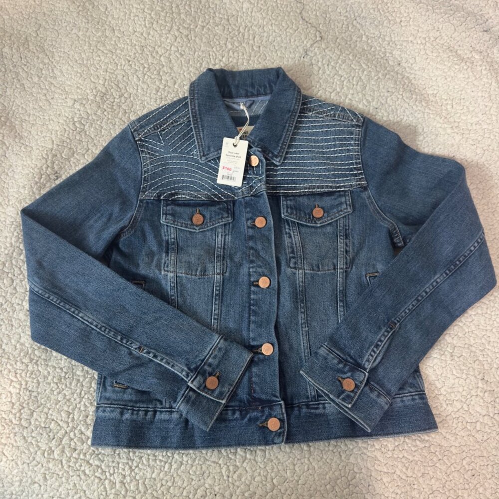 Marine Layer Small Womens Denim Jacket With Embroidered Detail new blue color - Picture 10 of 12